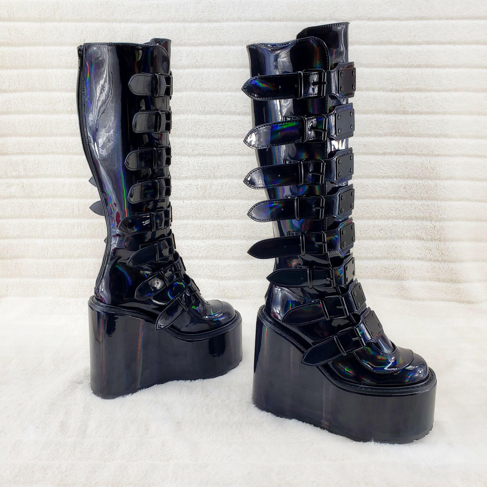 Other DEMONIA Swing 815 Black Oil Slick hologram Goth Punk Knee Bo Size US 9 / IT 39 - 4 Thumbnail