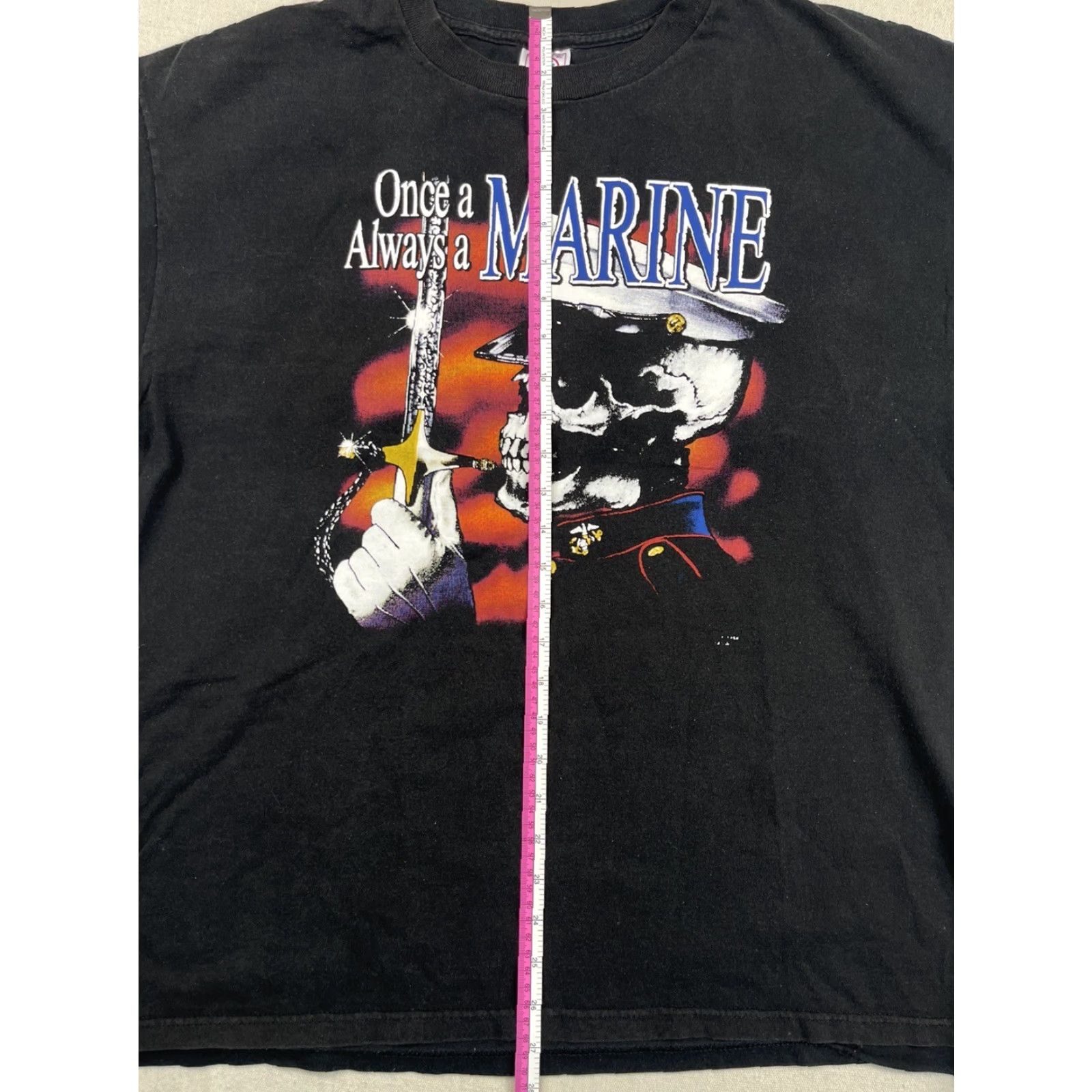 Vintage VINTAGE 3D Emblem T-Shirt XL Black Once A Marine Always a Marine Military Skull Sword Mens Size US XL / EU 56 / 4 - 6 Thumbnail