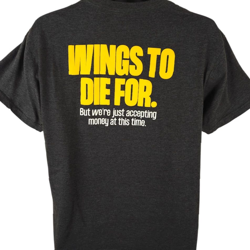 Vintage Buffalo Wild Wings T Shirt Mens Size Large Dark Gray Wings To Die For Snack Tee Shirt Size US L / EU 52-54 / 3 - 4 Thumbnail