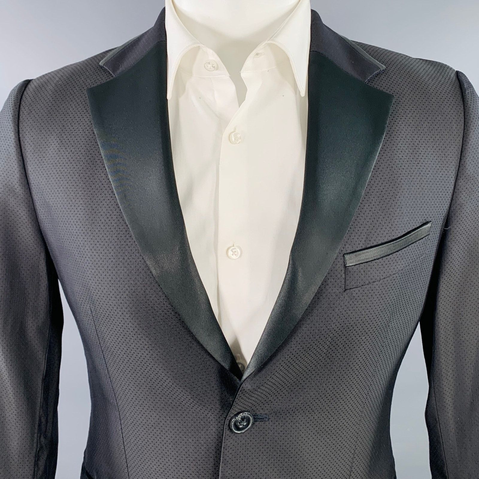 John Richmond Size 38 Black Nailhead Wool Blend Notch Lapel Sport Coat Size 38R - 2 Thumbnail