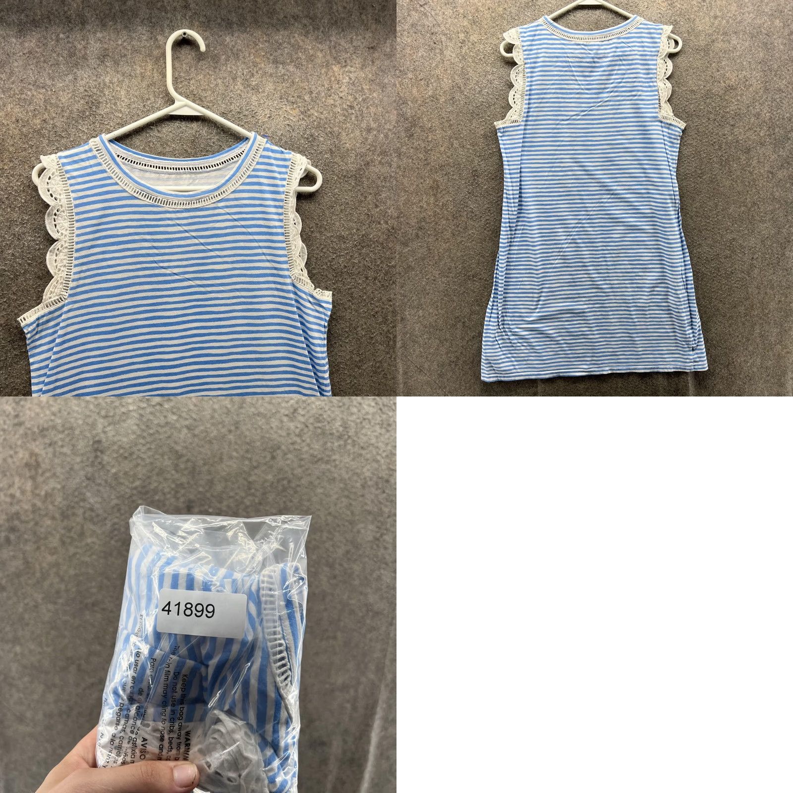 Lilly Pulitzer Lilly Pulitzer Tank Top Womens Medium Blue Stripe Crochet Trim Crew Neck Jersey Size M / US 6-8 / IT 42-44 - 8 Thumbnail