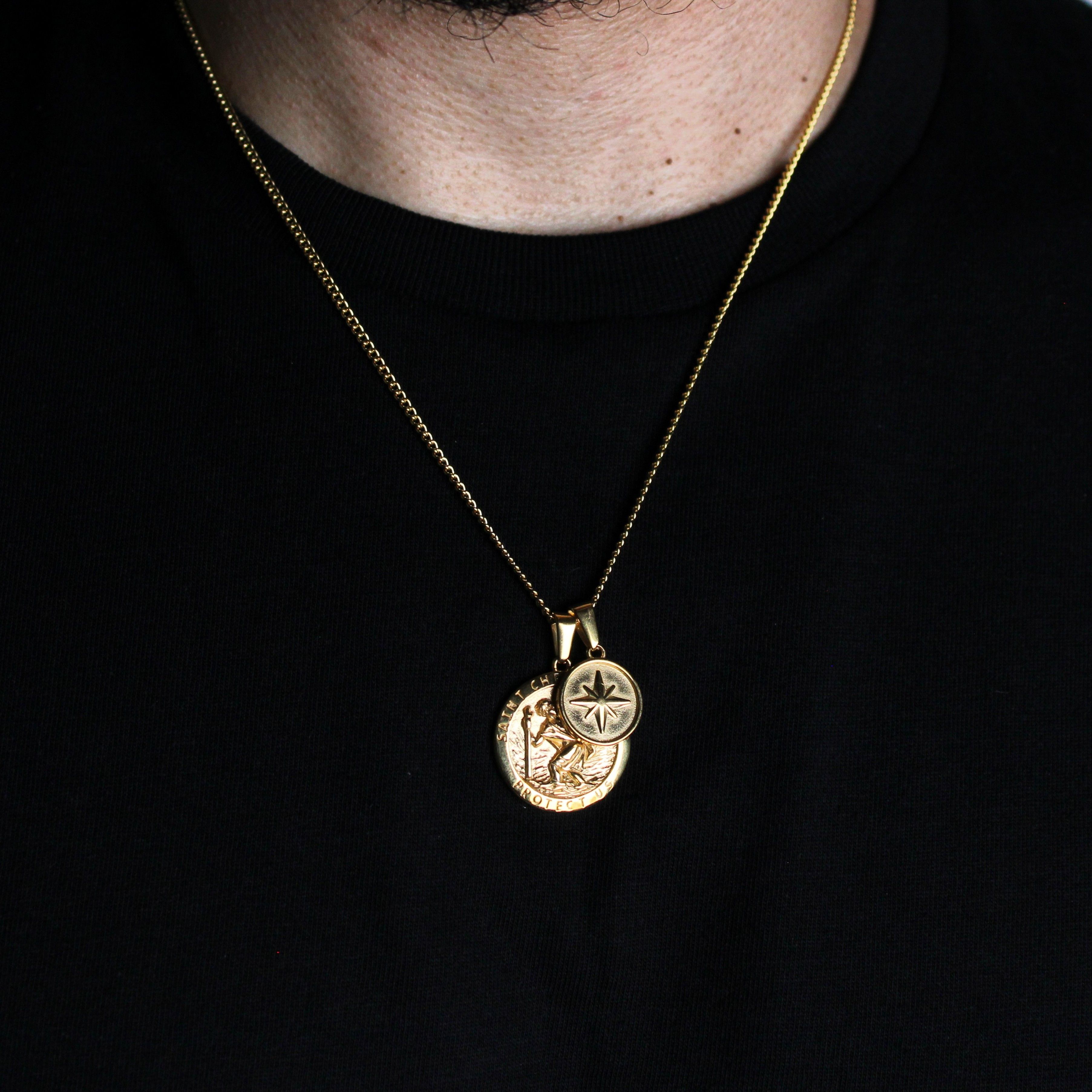 Jewelry Gold Saint Christopher & North Star Pendant Necklace Set Size ONE SIZE - 2 Thumbnail