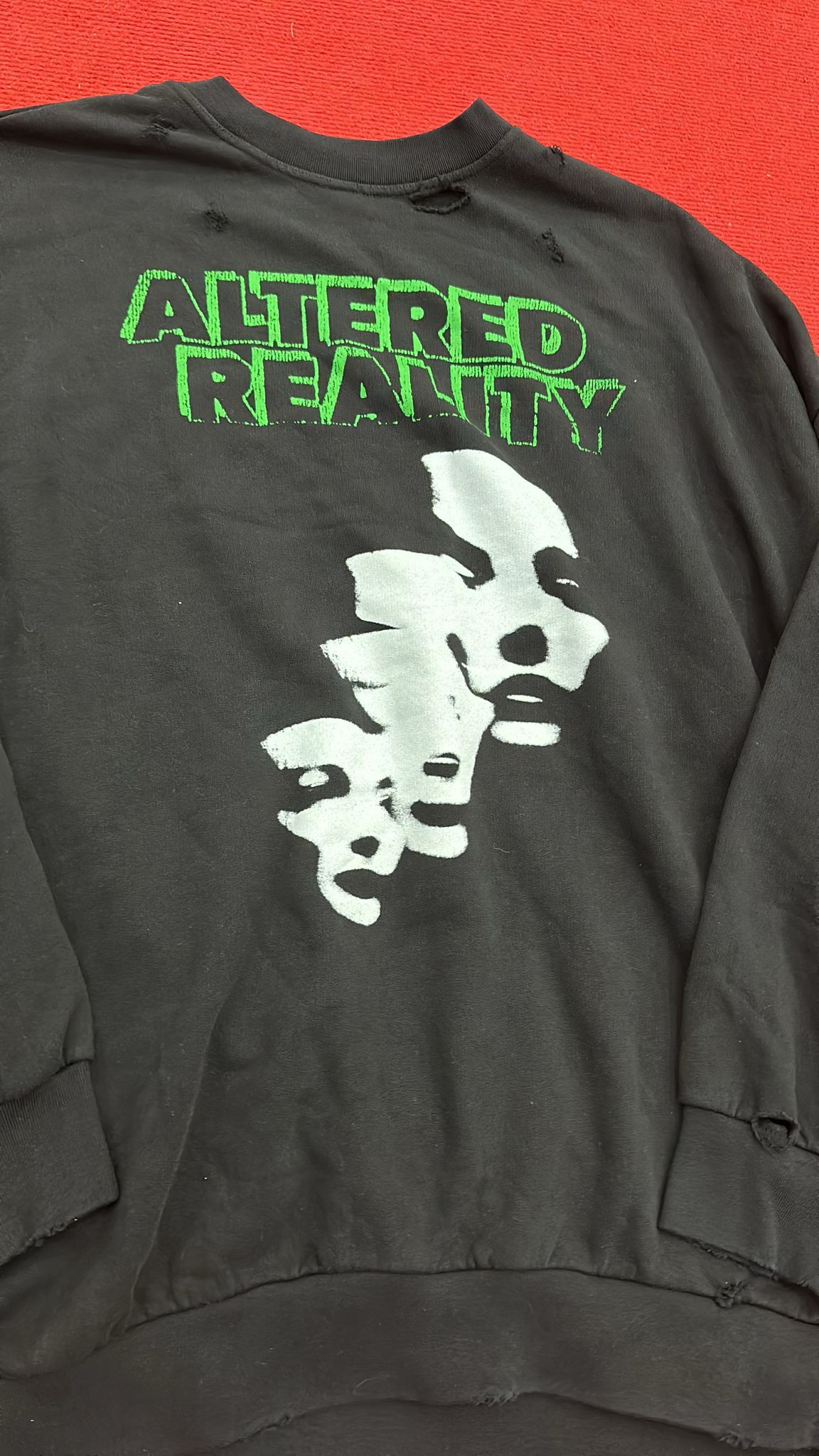 Raf Simons CC000021 Altered Reality Destroyed Crewneck Sweatshirt Black Size US M / EU 48-50 / 2 - 3 Thumbnail