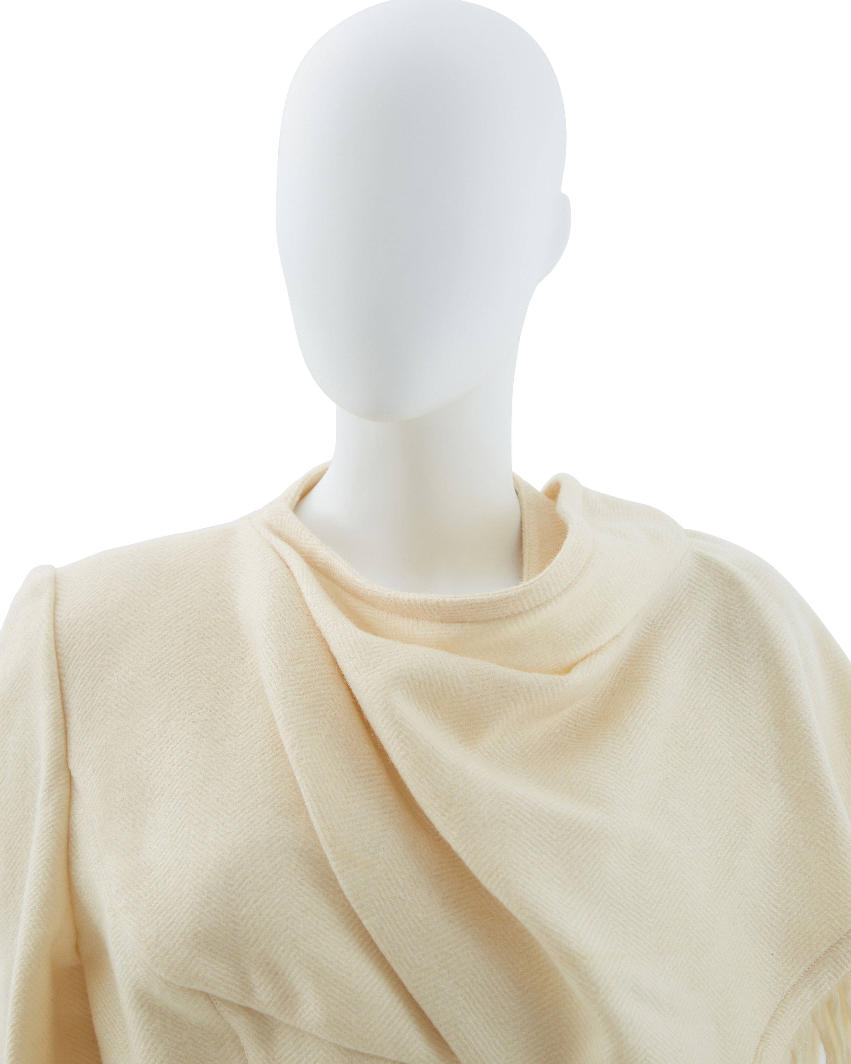 Thierry Mugler Off-white mohair fringe scarf collar jacket and skirt suit Size M / US 6-8 / IT 42-44 - 10 Thumbnail
