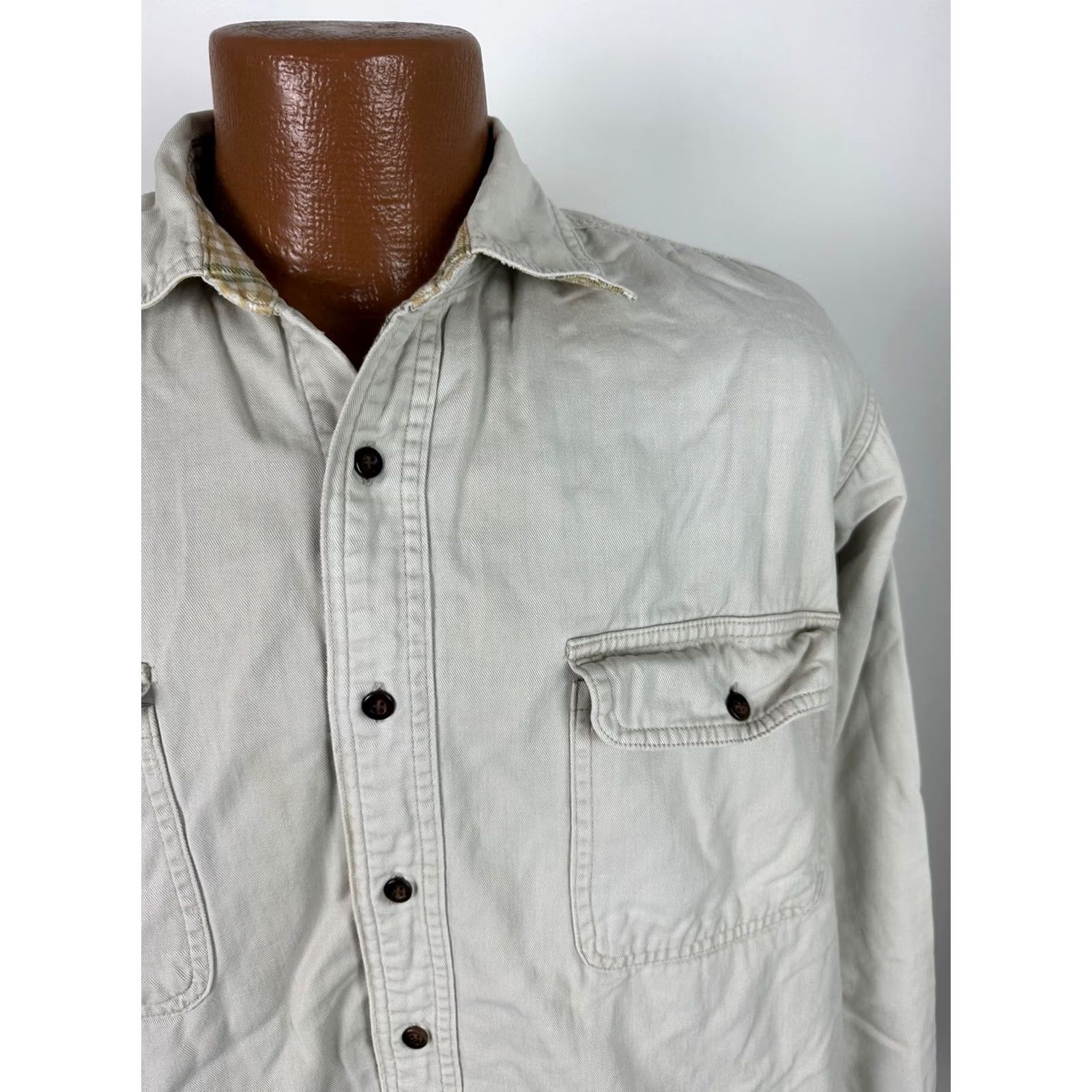 Vintage VINTAGE Trail's End Flannel-Lined Shirt Jacket Mens Large Ivory Cotton Twill 90s Grunge Casual Shirt Jacket Men Large Ivory Accessories: Pockets Size US L / EU 52-54 / 3 - 3 Thumbnail