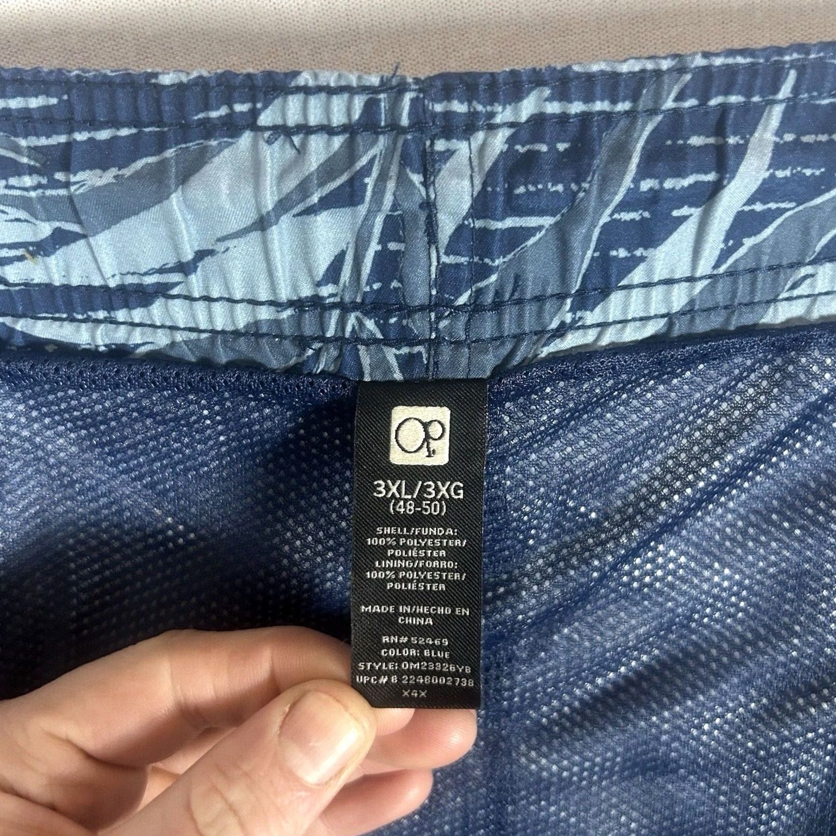 Vintage OP Ocean Pacific Mens 3XL Swim Trunks Blue Palm Leaf Print Drawstring Pockets Size ONE SIZE - 2 Thumbnail