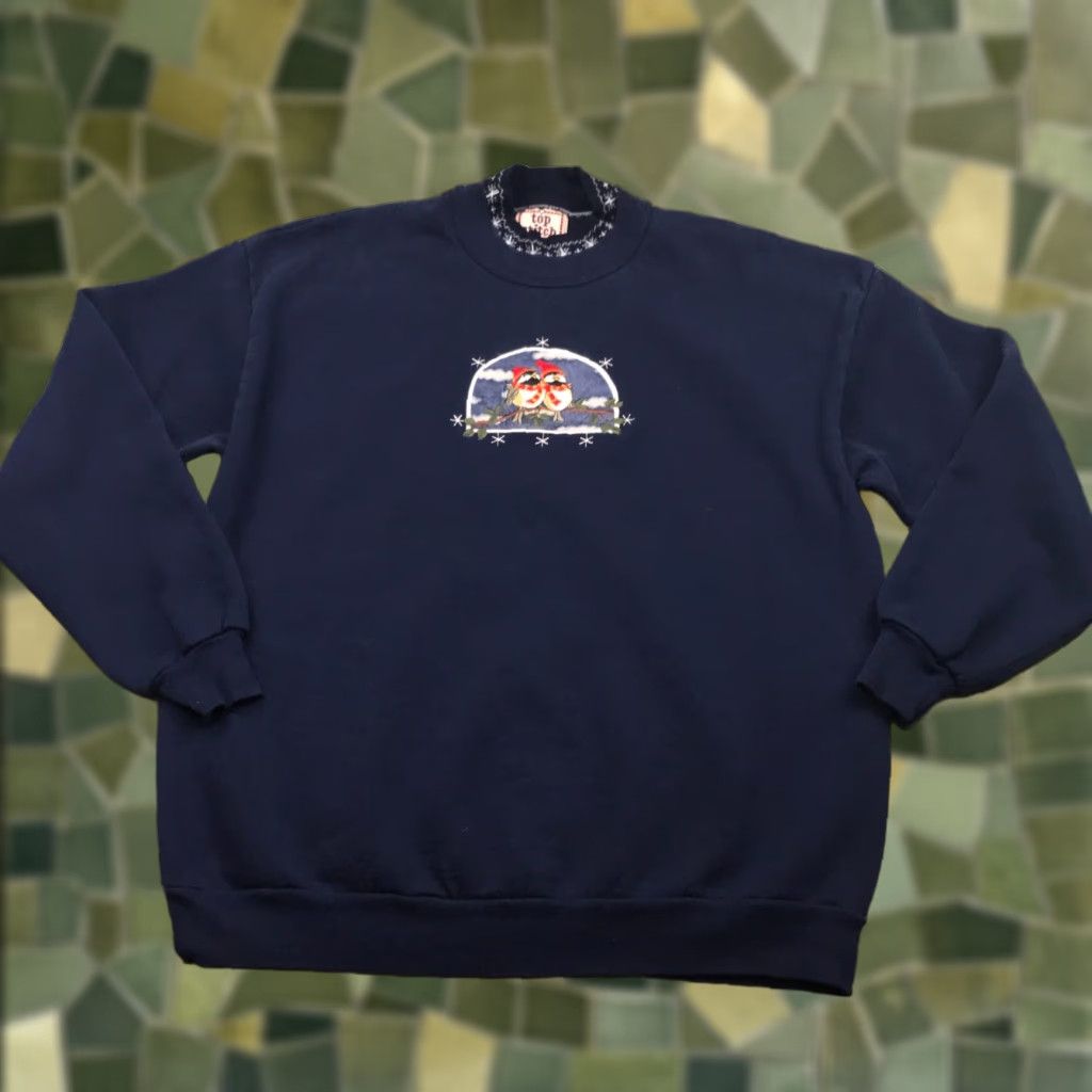 Vintage VINTAGE Top Stitch Sweatshirt XL Blue Winter Song Birds Christmas Womens Size XL / US 12-14 / IT 48-50 - 1 Thumbnail