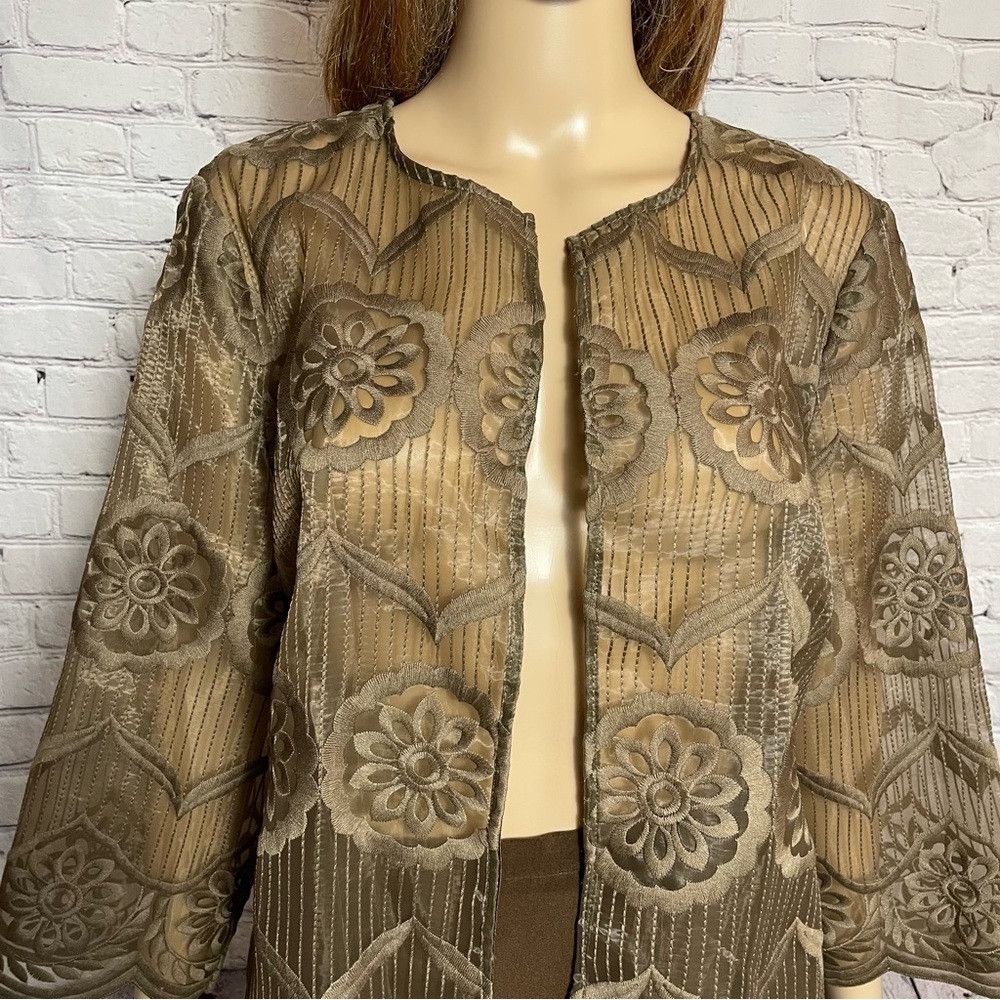 Chicos New Chico's Brown Lace Open Front Jacket Bolero Size 2 US L Size L / US 10 / IT 46 - 2 Thumbnail