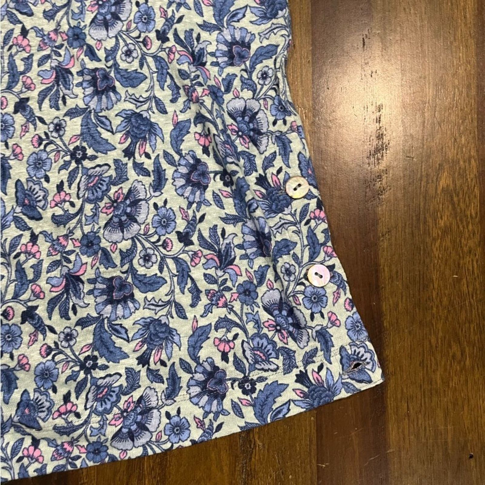 Vintage J. Jill 100% Linen Floral Side Button Top Blue Pink Small Size S / US 4 / IT 40 - 5 Thumbnail