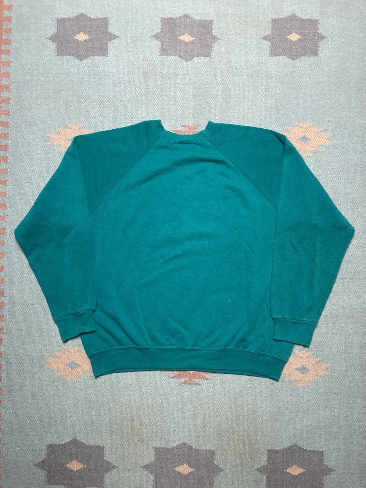 Vintage 80s crewneck sweatshirt blank teal turquoise distressed XL Size US XL / EU 56 / 4 - 5 Thumbnail