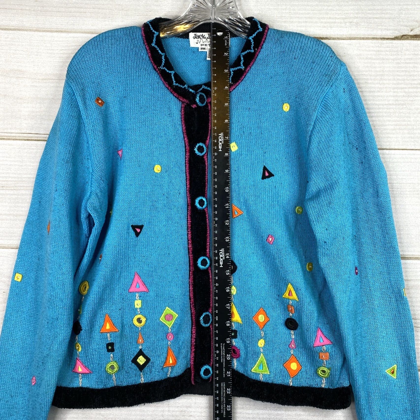 Vintage VINTAGE 90s Jack B Quick Cardigan Sweater Womens Petite PM Turquoise Sequins Knit Blue Size M / US 6-8 / IT 42-44 - 6 Thumbnail