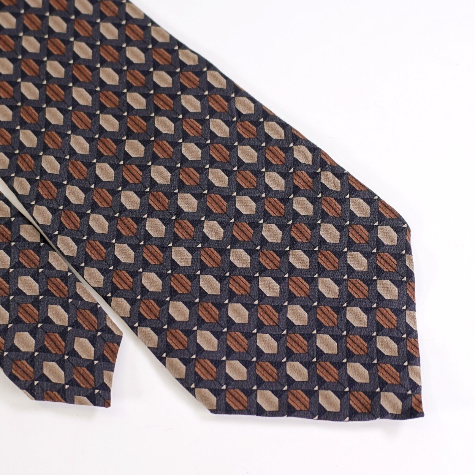 Croft & Barrow Croft & Barrow Gray Brown Tan Geometric Print Wide Silk Tie Size ONE SIZE - 1 Thumbnail