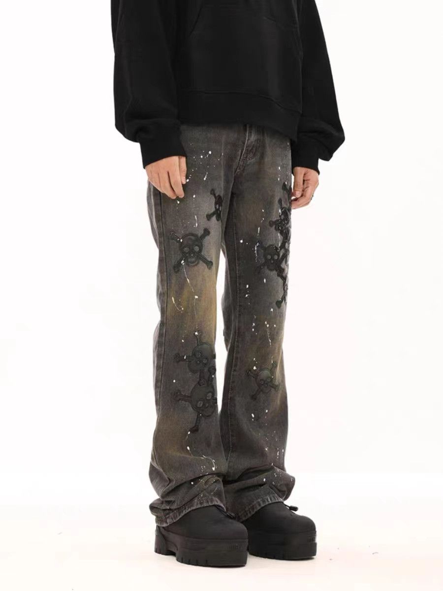 Japanese Brand Vintage dark patched jeans with splashes of ink Size US 30 / EU 46 - 1 Thumbnail