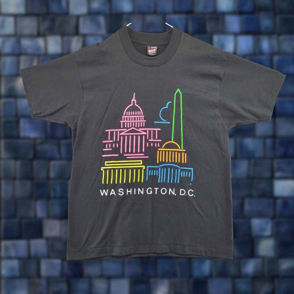 Fruit Of The Loom VINTAGE Washington DC Neon Skyline Single Stitch T-Shirt Men's Large Nike Size US L / EU 52-54 / 3 - 1 Thumbnail