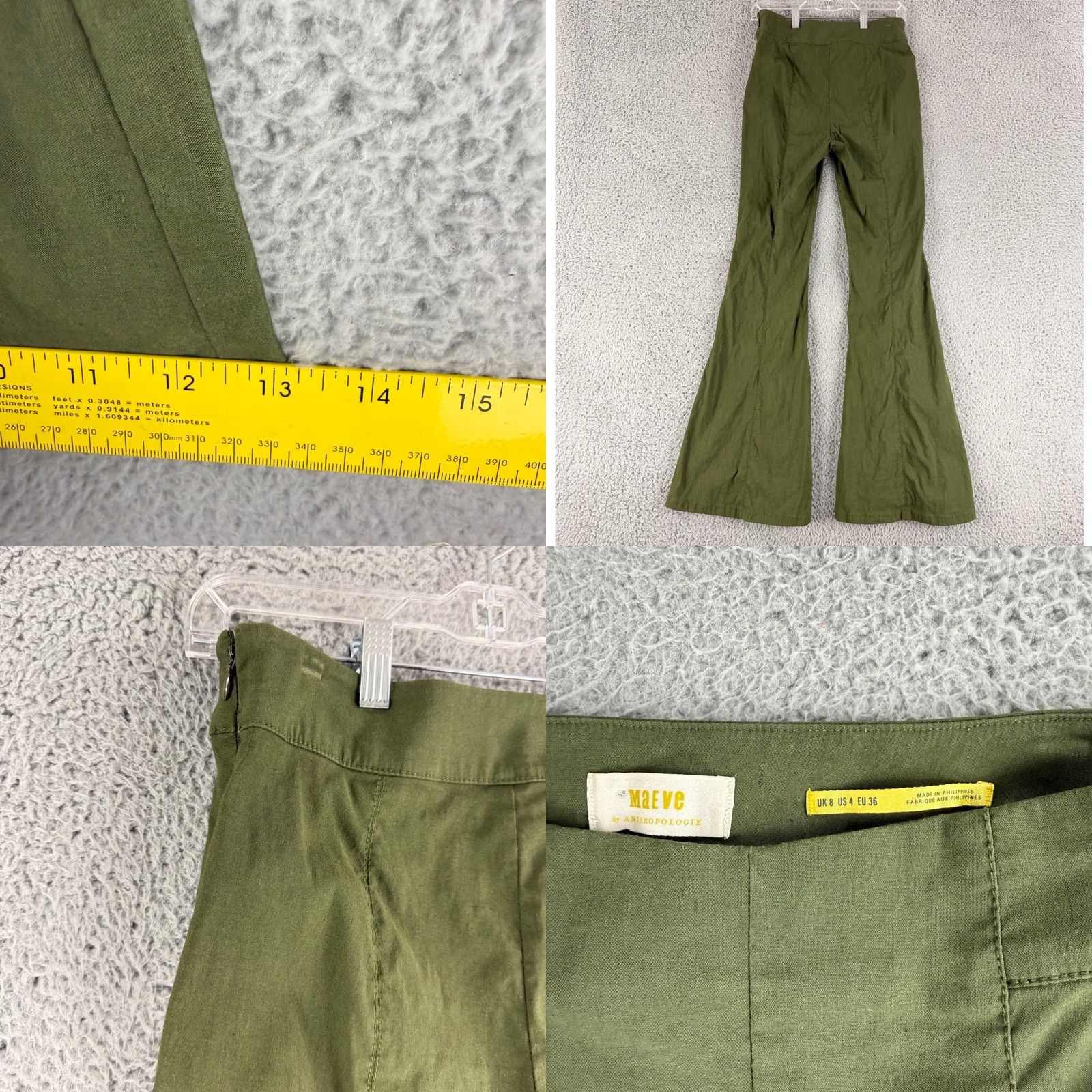 Anthropologie Maeve Flare Pants Womens 4 Green High Rise Wide Leg Seam Detail Anthropologie Dress Pants Size 27" / US 4 / IT 40 - 8 Thumbnail