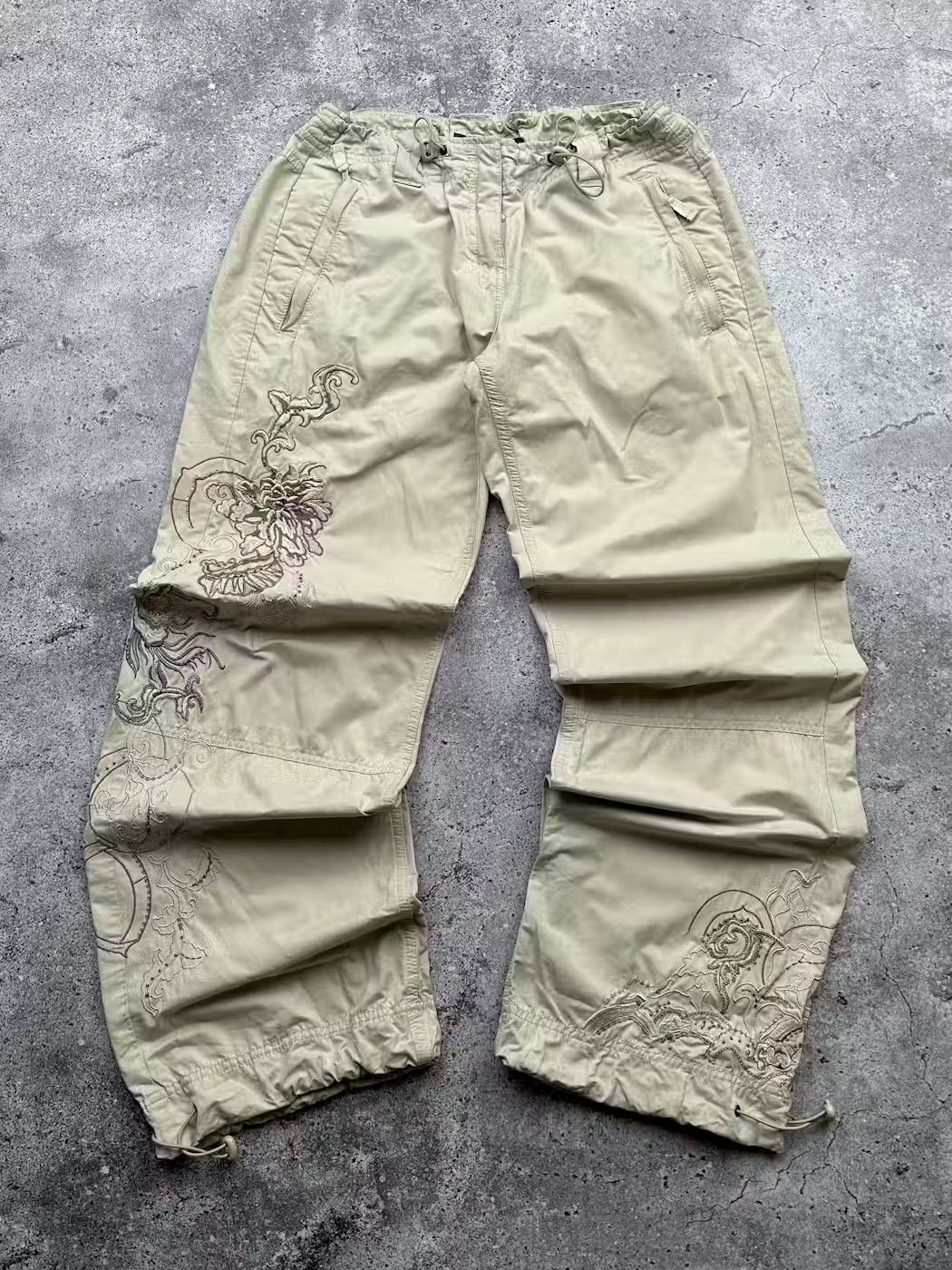 image of Avant Garde x Vintage Amazing Bondage Embroidered Print Pants in Beige, Women's (Size 27)