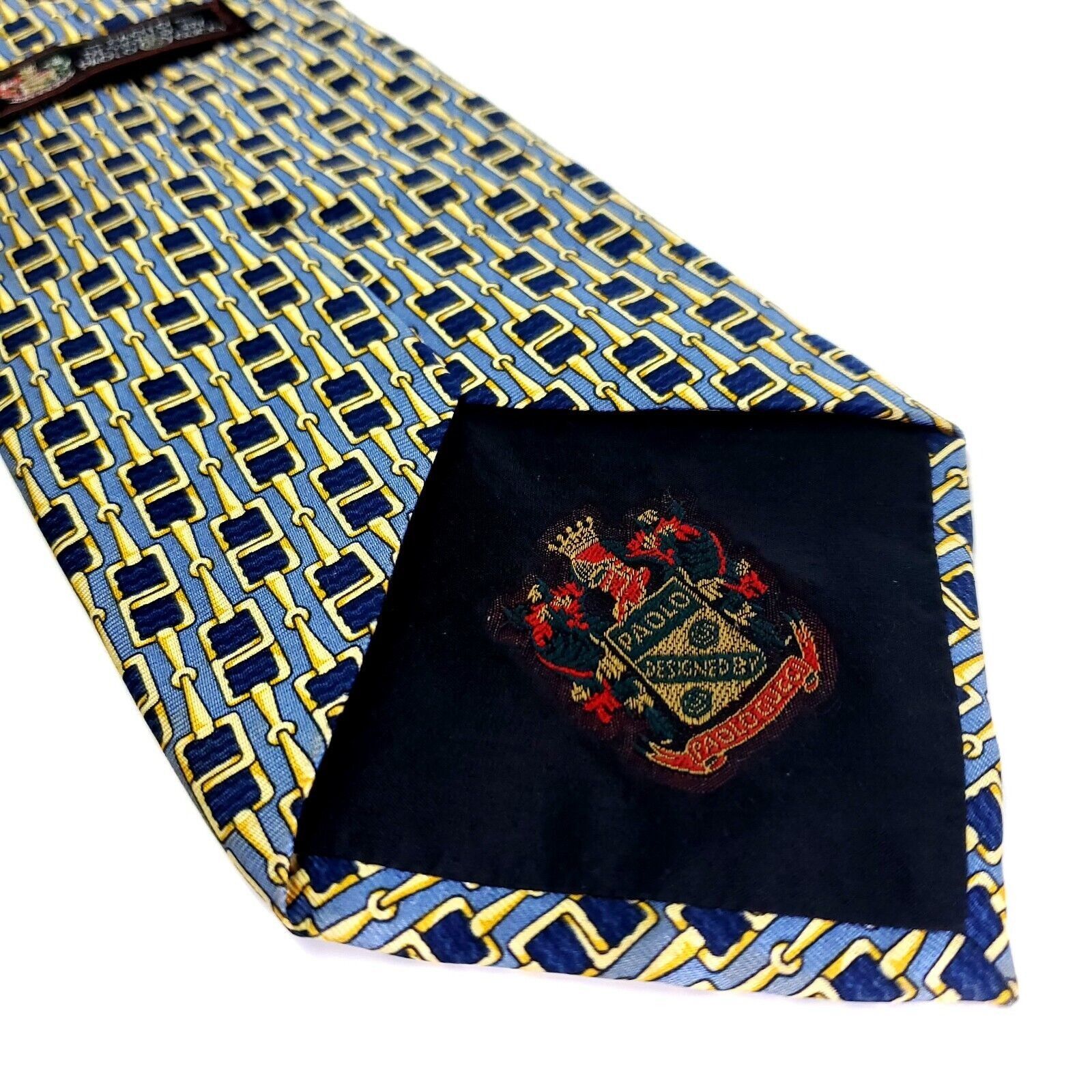 Paolo Gucci Paolo Gucci Blue Yellow Silk Tie Woven Geometric "Chain" Pri Size ONE SIZE - 4 Thumbnail