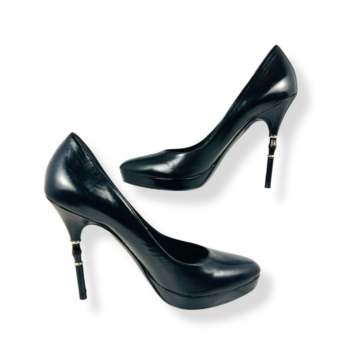 Gucci Gucci Malibu Bamboo Heel Platform Pumps Black Leather 37 Size US 7 / IT 37 - 3 Thumbnail