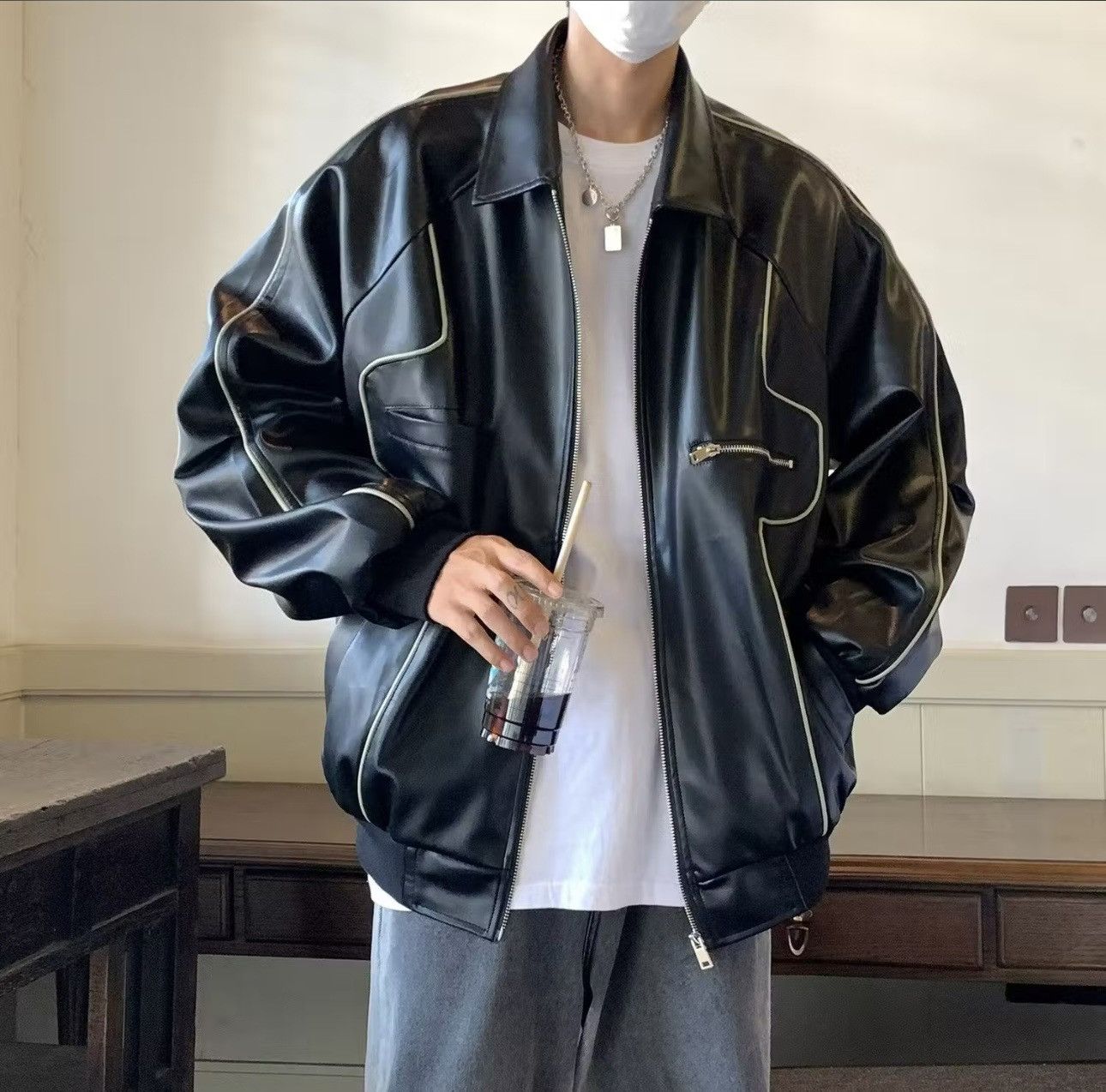 Other Black PU Leather Jacket Retro Street Style Size US L / EU 52-54 / 3 - 1 Thumbnail