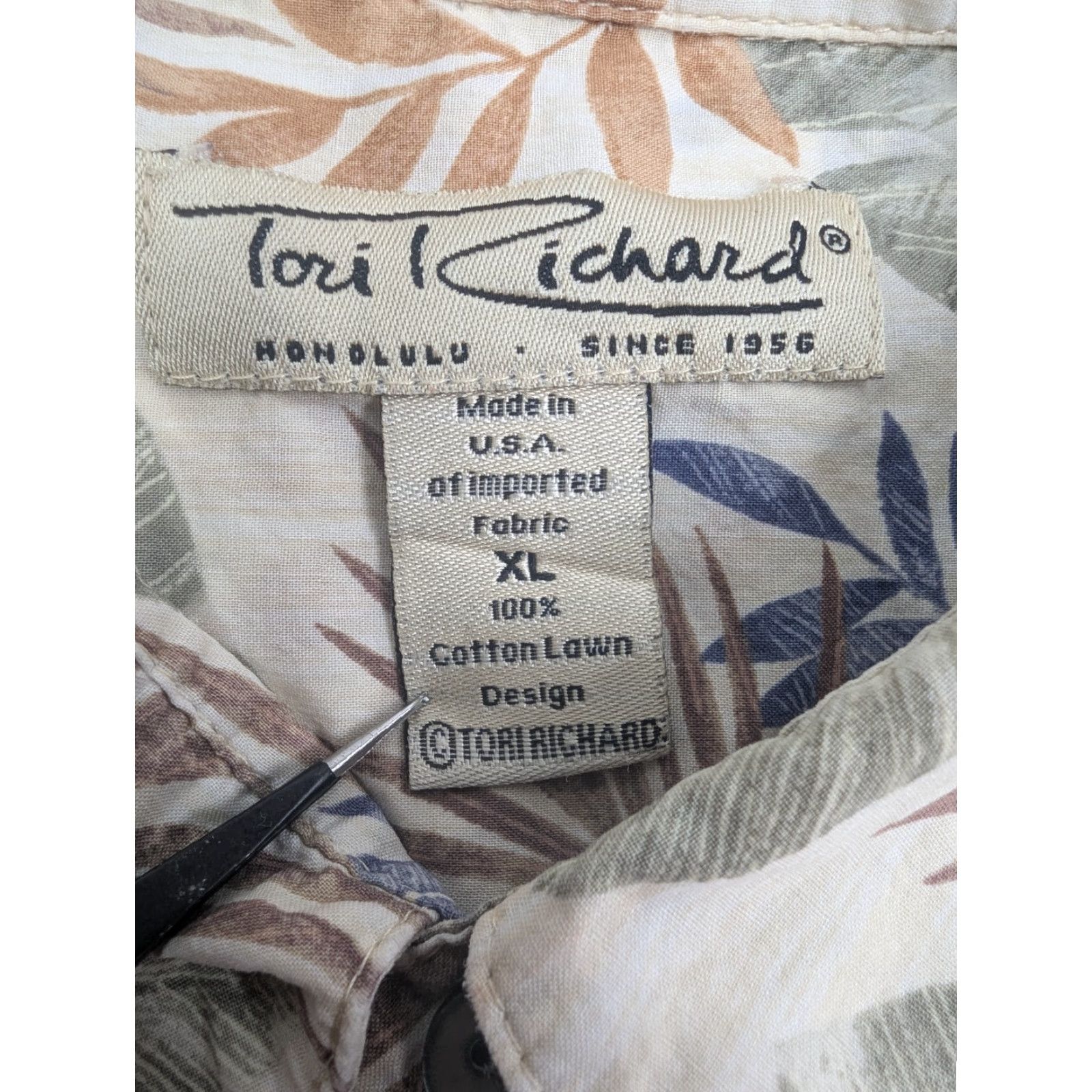 Tori Richard Tori Richard Shirt Men's XL Palm Leaf All Over Print Cotton Lawn Hawaiian Button-Up Short Sleeve Multicolor Garden Floral 90s Theme Mens Size US XL / EU 56 / 4 - 7 Thumbnail