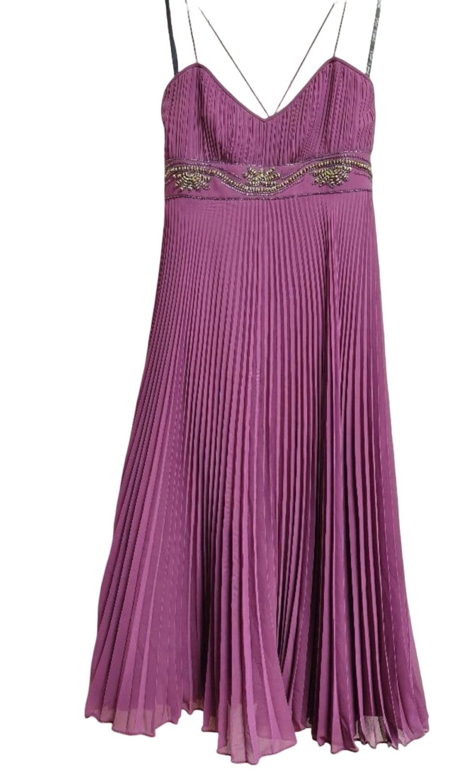 Betsey Johnson Betsey Johnson Evening Beaded Pleated Silk-Style Midi Dress Size XS / US 0-2 / IT 36-38 - 1 Thumbnail