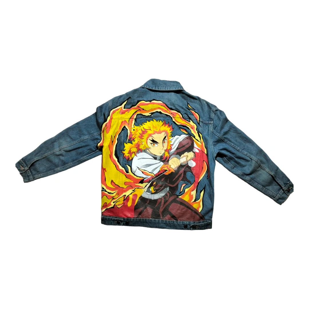 Anime 1of1 x Custom x Denim Jacket x Rengoku kimetsu no yaiba | Grailed