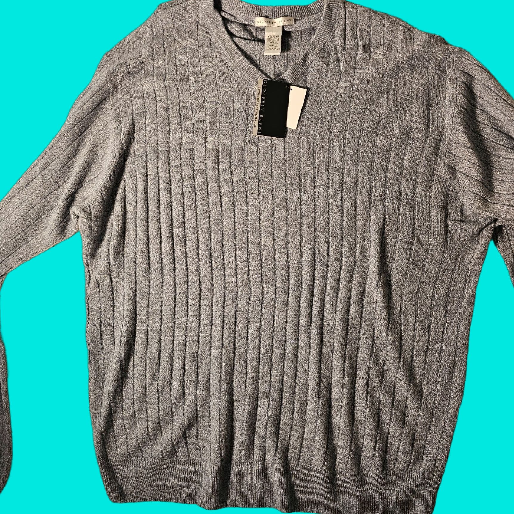 Geoffrey Beene Geoffrey Beene Sweater V-Neck 2XL Blue Knits Ribbed Trim Pullover Men Vintage No 90s Casual Dress Lightweight Knit Top Size US XXL / EU 58 / 5 - 1 Thumbnail