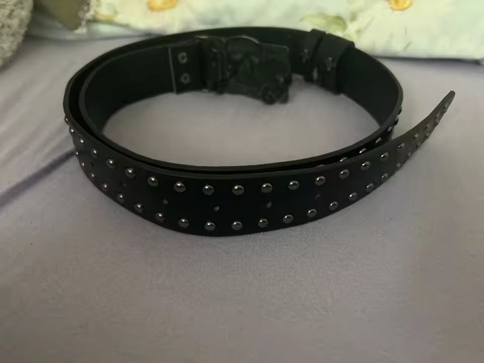 Japanese Brand Y2K Grunge Punk Rock Black Studded Belt Triple Skull Buckle Size ONE SIZE - 5 Thumbnail