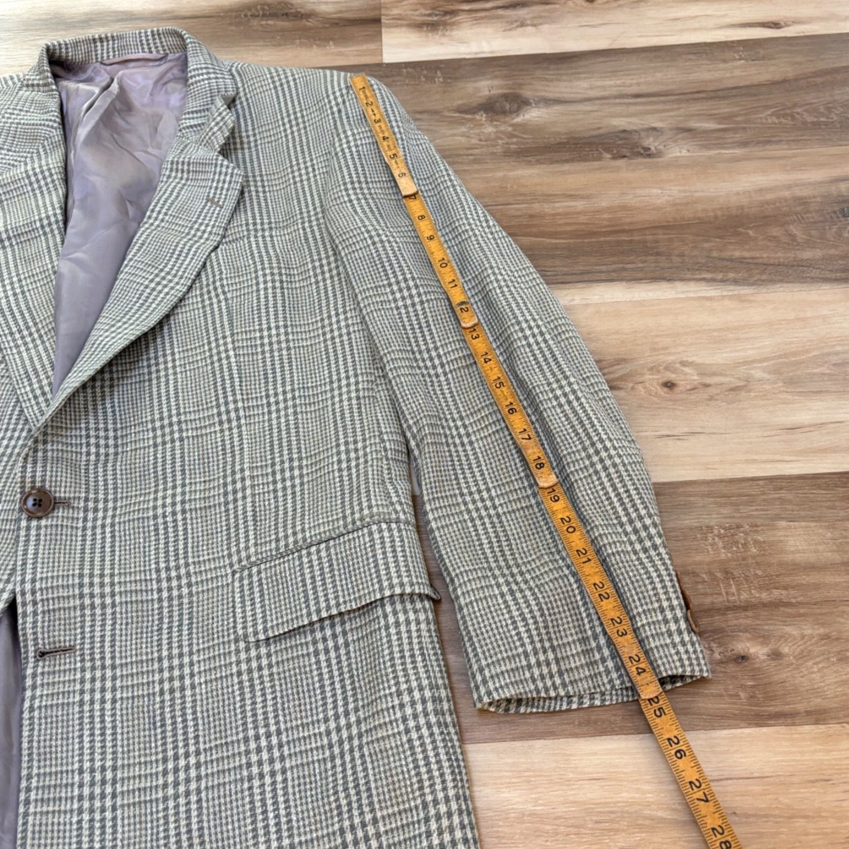 Vintage Hickey Freeman Blazer Mens 44L Plaid Silk Jacket 2 Button Notch Lapel Long Single-Breasted Green Mens Regular Suits Size 44R - 6 Thumbnail