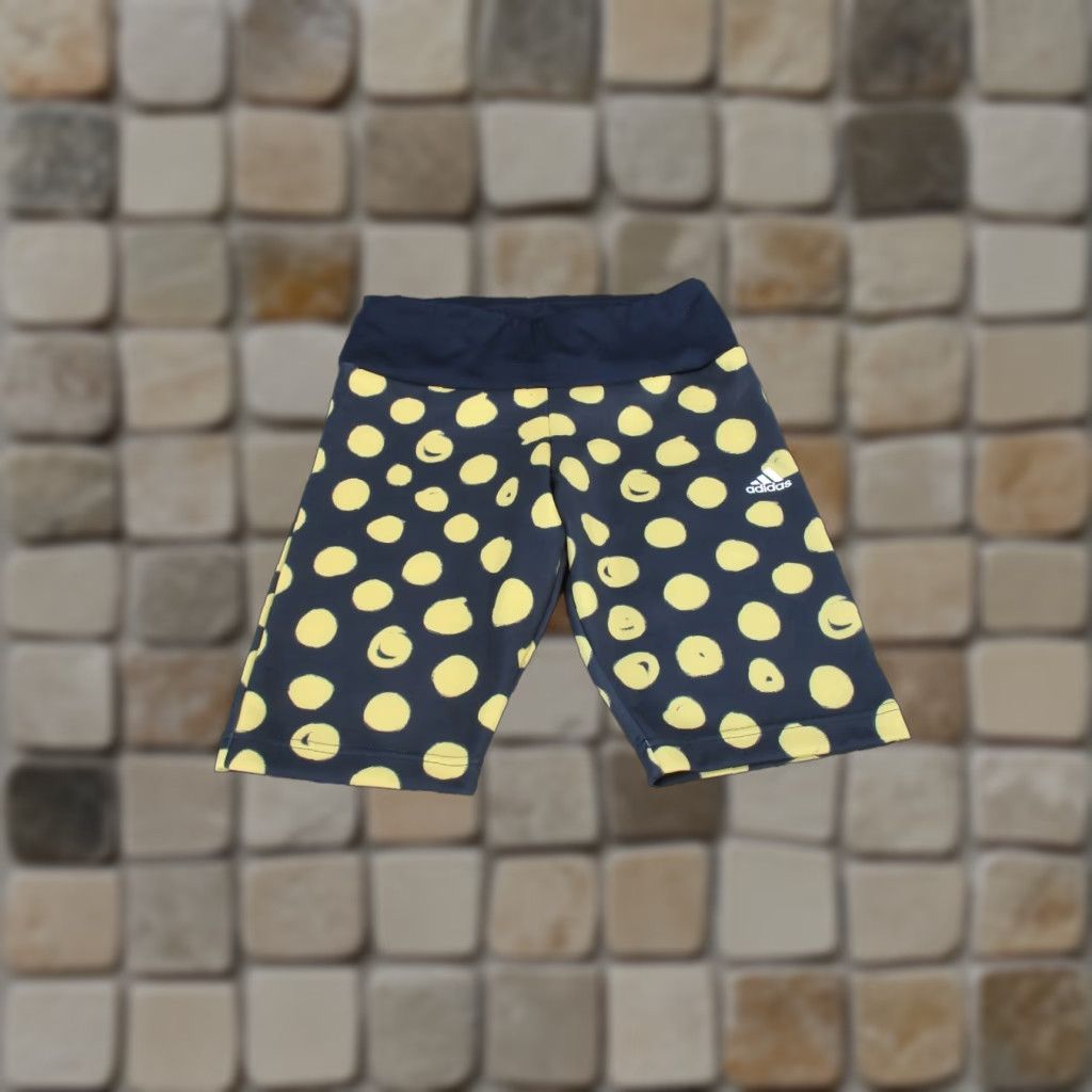 Adidas Adidas x Farm Biker Shorts Womens Small Navy Blue & Yellow Polka Dot Gym Workout Size 28" / US 6 / IT 42 - 1 Thumbnail