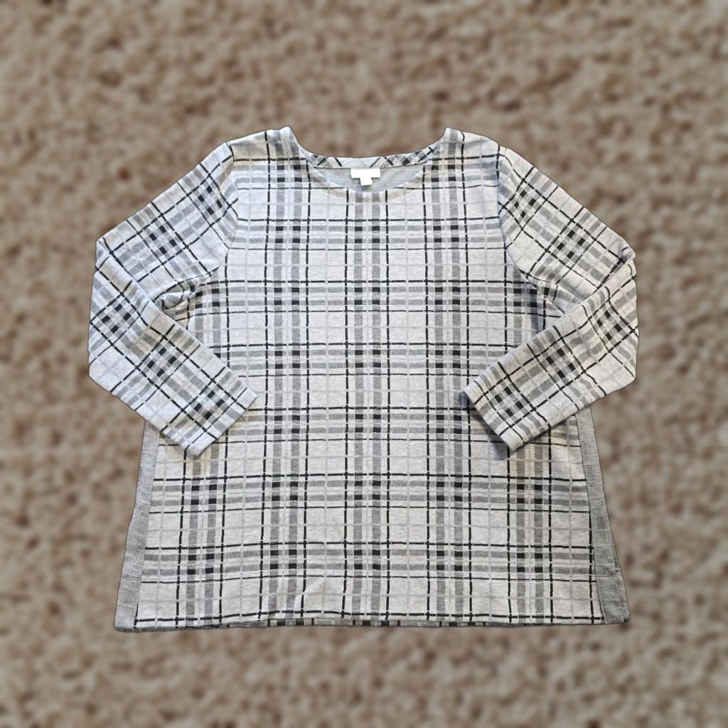 J. Jill J. Jill Top Womens XL Petite Gray Plaid Shimmer Tunic Long Sleeve Casual Career Shirt Blouse Size XL / US 12-14 / IT 48-50 - 1 Thumbnail