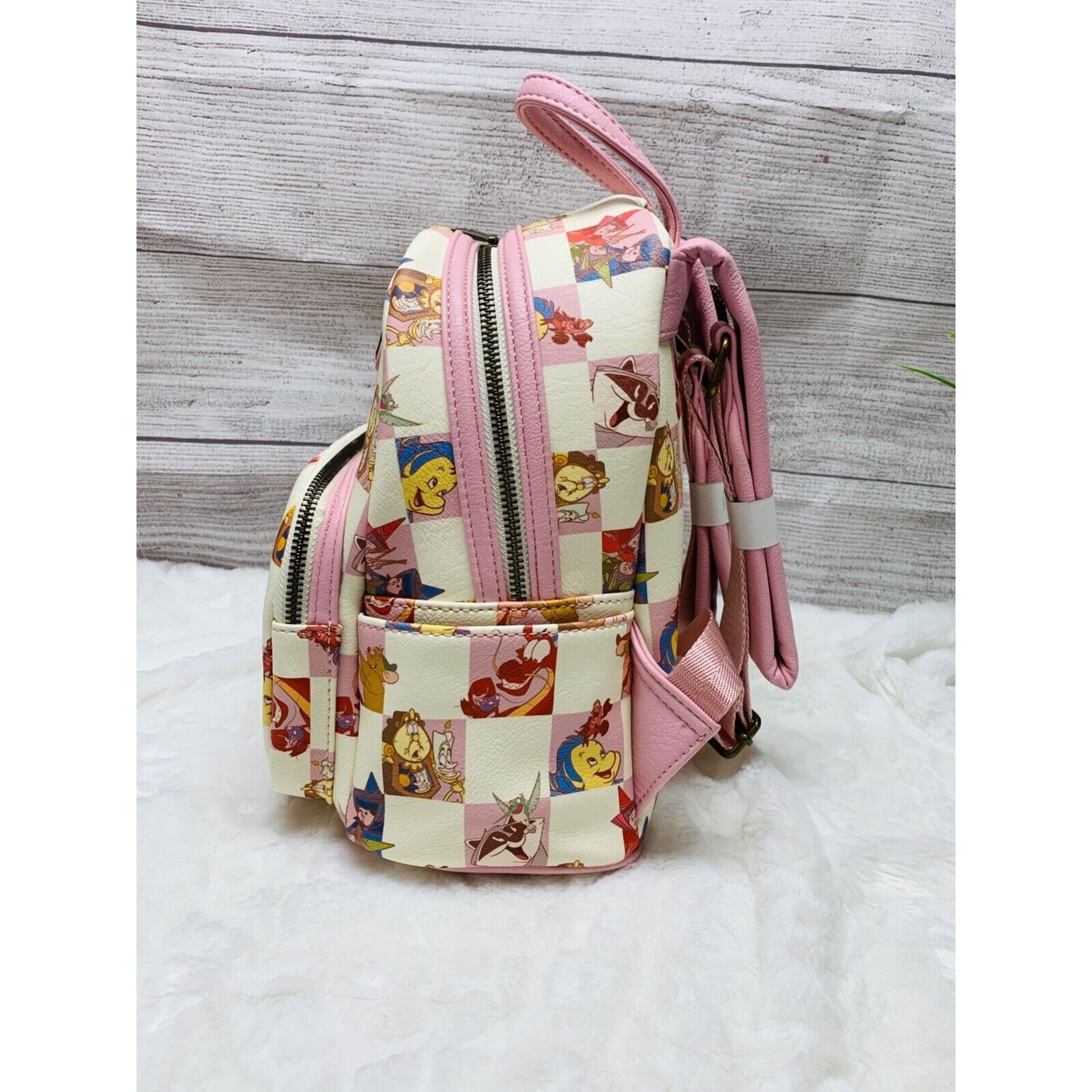Disney Loungefly Disney Pink Checkered Princess Friends Sidekick Mi Size ONE SIZE - 4 Thumbnail