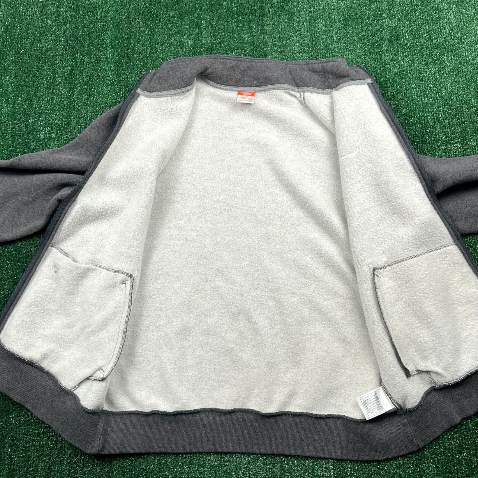 Nike VTG Nike Men's XL Zip Sweatshirt Mock Neck Gray Fleece Cotton Blend Full Zip Pockets Ribbed Cuffs Hem Embroidered Logo Nike the athletic dept. Size US XL / EU 56 / 4 - 7 Thumbnail