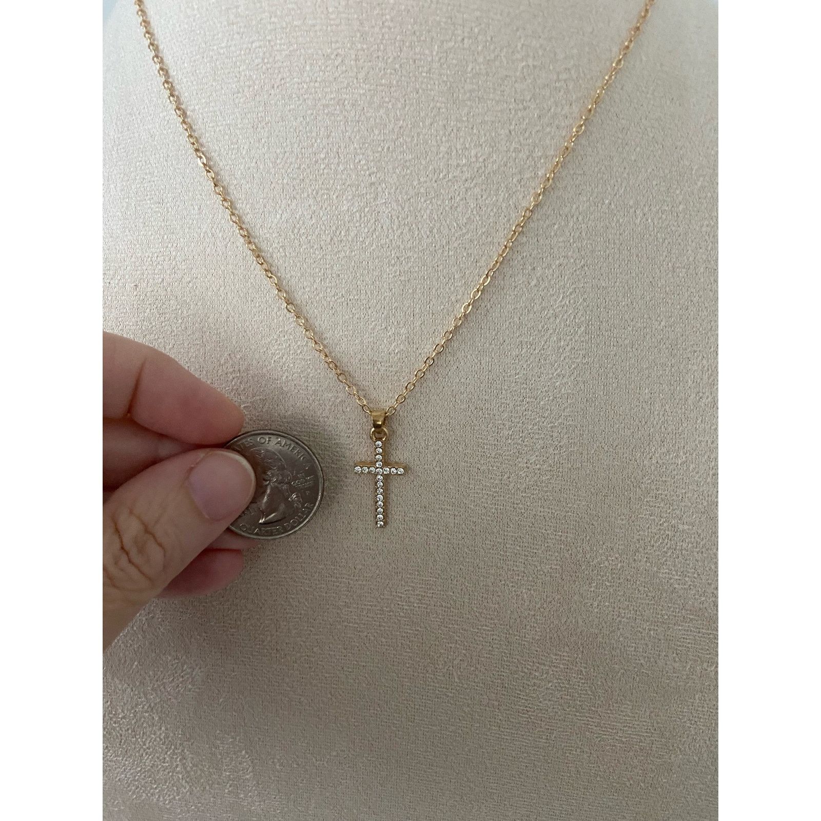 Other Mini delicate rhinestone cross necklace gold tone Size ONE SIZE - 2 Thumbnail