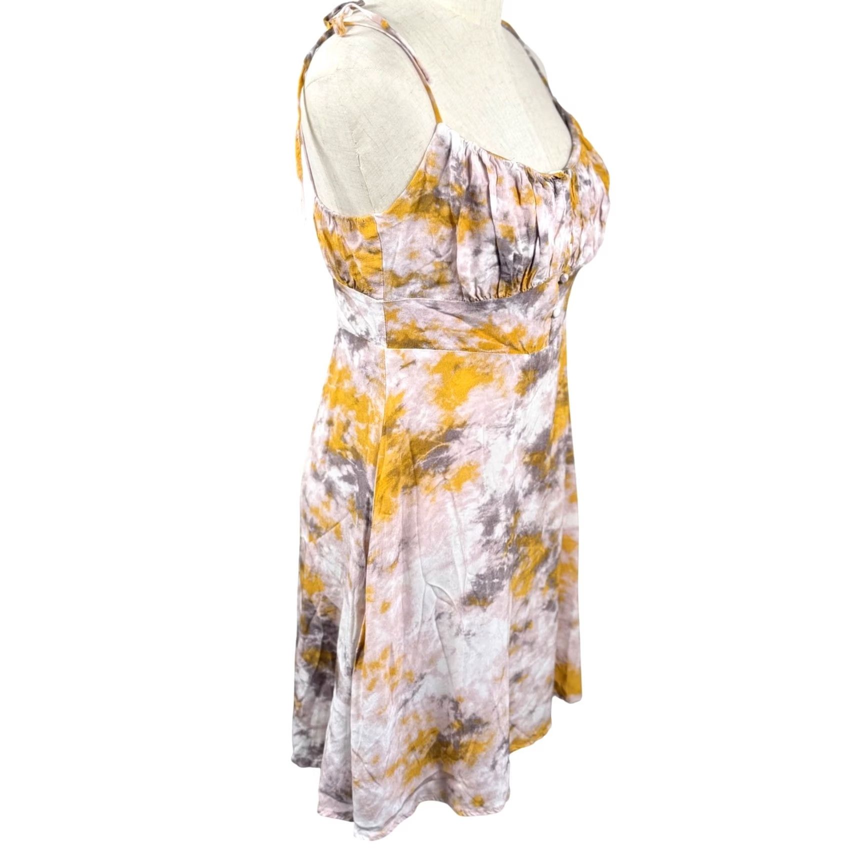 ASTR The Label VINTAGE Mon Cheri Dress M Mini Yellow Tie Dye Tie Shoulder Boho Cottagecore GUC Size M / US 6-8 / IT 42-44 - 5 Thumbnail