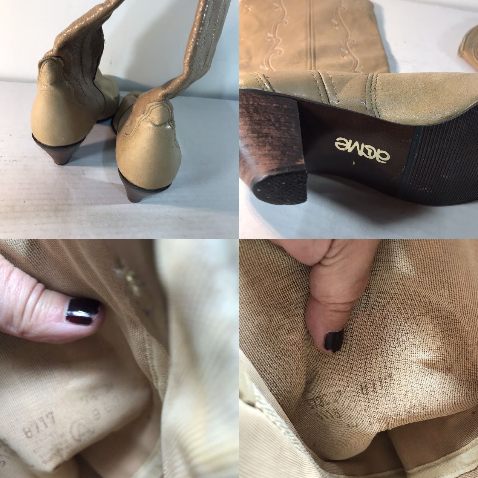 Vintage VINTAGE Acme Women's Western Cowboy Boots Size 7.5M Beige Leather Mid-Calf Casual Party Workwear Size US 7.5 / IT 37.5 - 8 Thumbnail