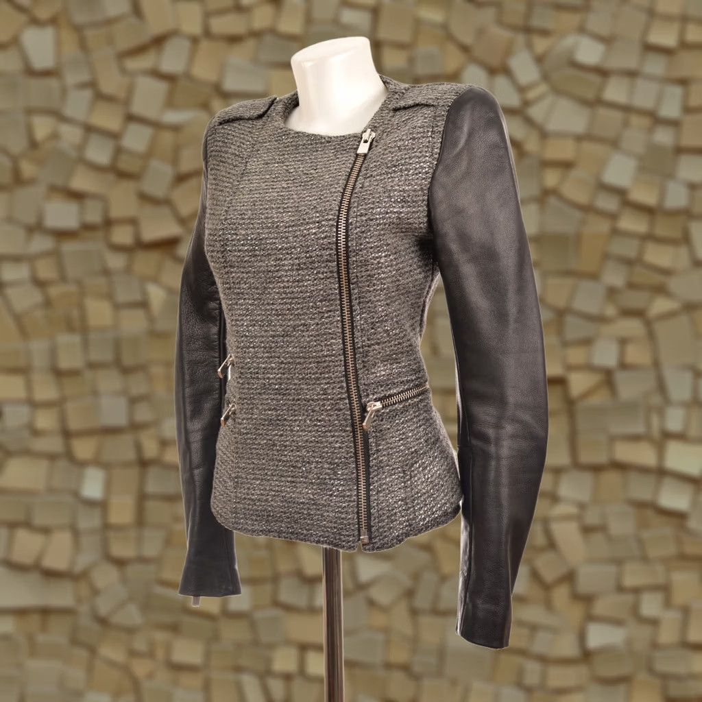 Maje VINTAGE Maje H12 Rumeur Wool Leather Moto Biker Jacket Women 38 Gray Wool Leather Moto Biker Jacket Women 38 Gray Size XS / US 0-2 / IT 36-38 - 1 Thumbnail