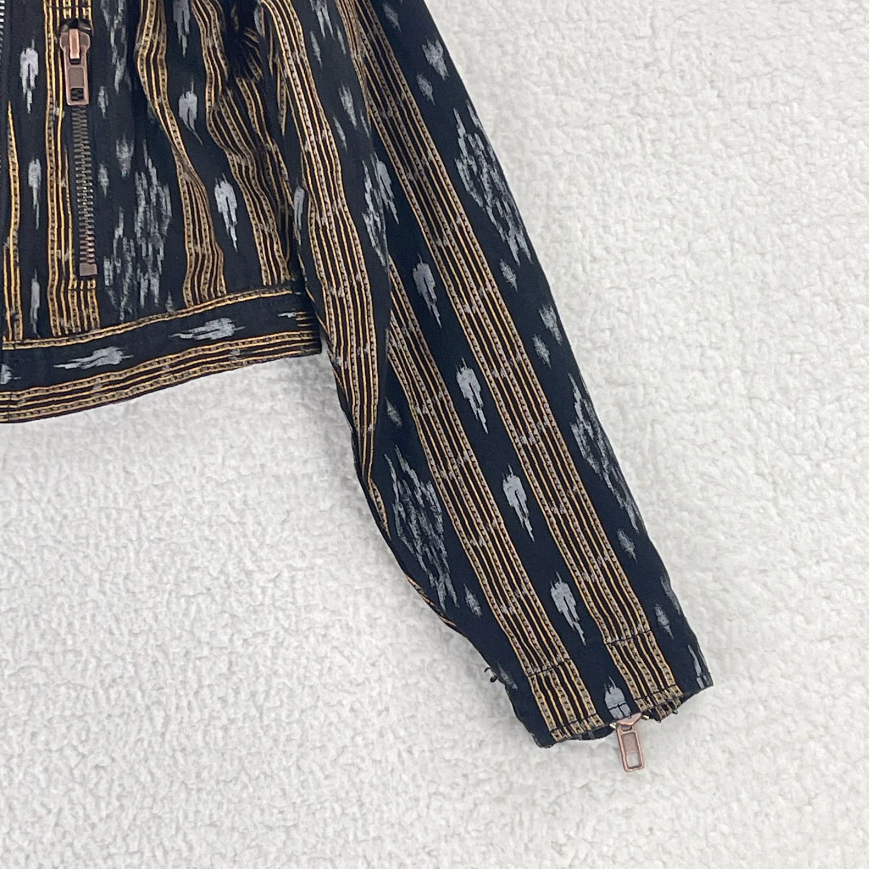 Urban Outfitters Urban Outfitters Moto Jacket Womens M Ikat Stripe Black Yellow Long Sleeve Jacket Size M / US 6-8 / IT 42-44 - 4 Thumbnail