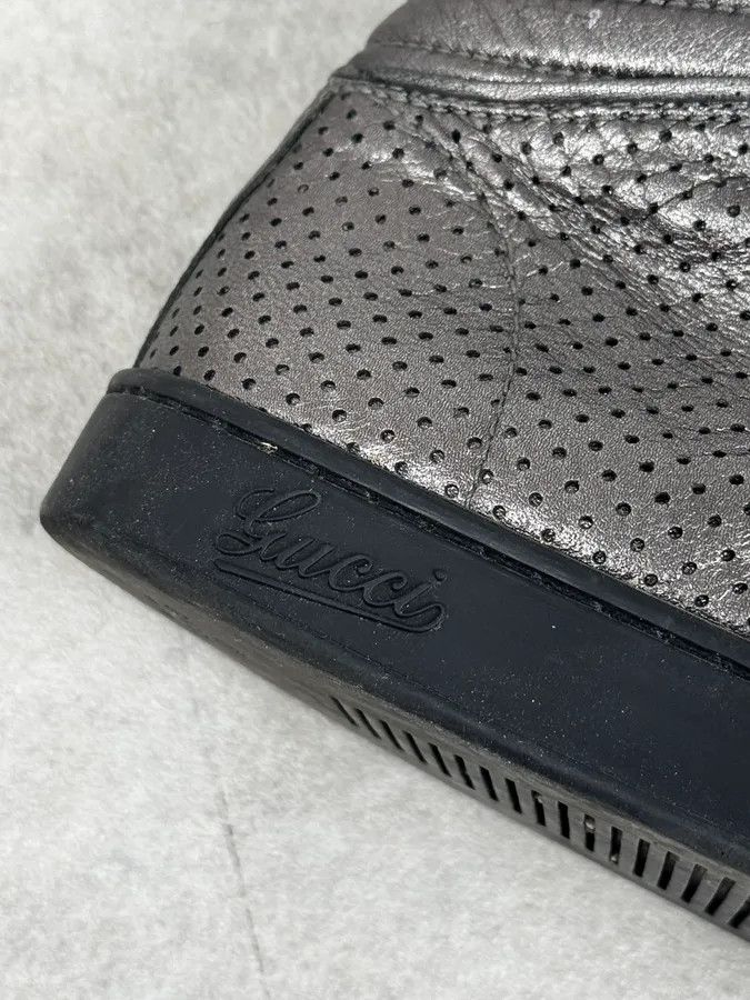 Gucci Gucci Silver Perforated Leather High-Top Sneakers Size US 8.5 / IT 38.5 - 7 Thumbnail