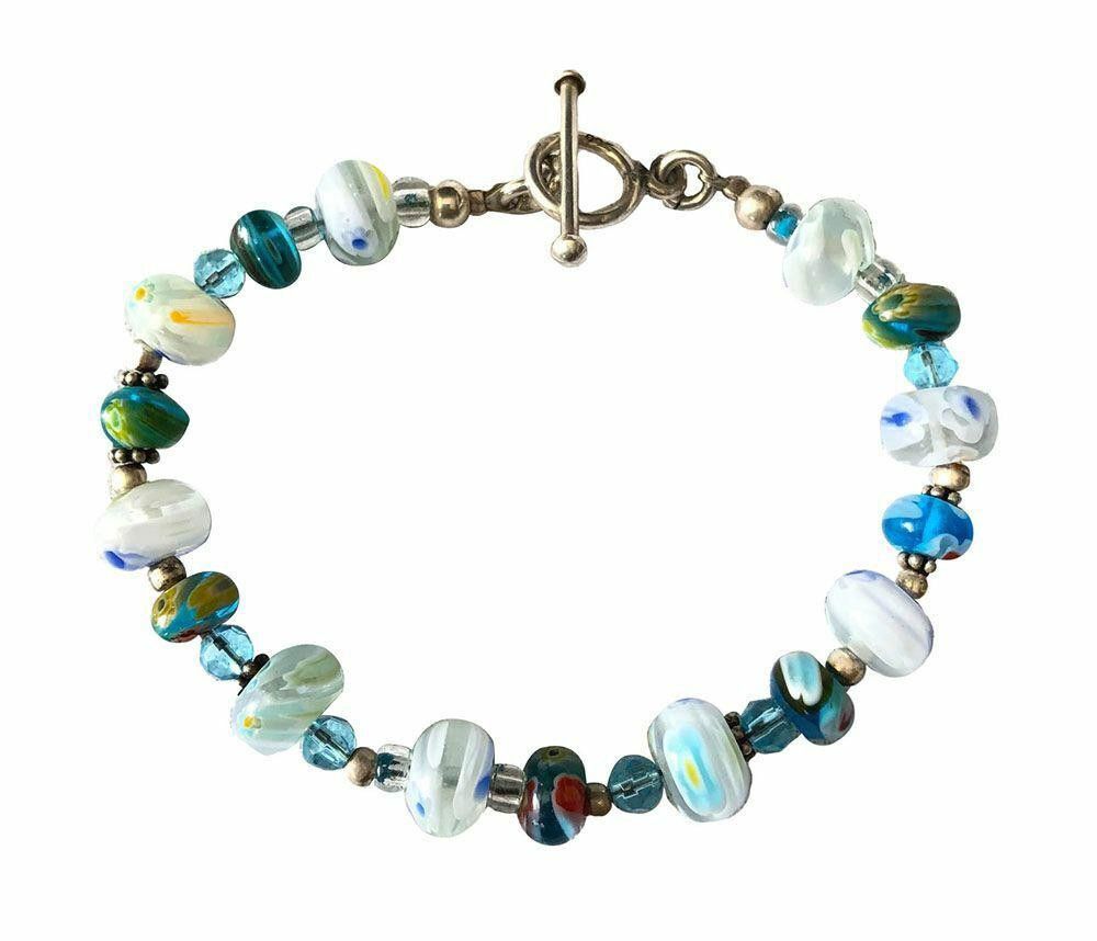 Designer Pre Owned Sterling Bracelet With Blue Glass Crystal Beads Size ONE SIZE - 2 Thumbnail