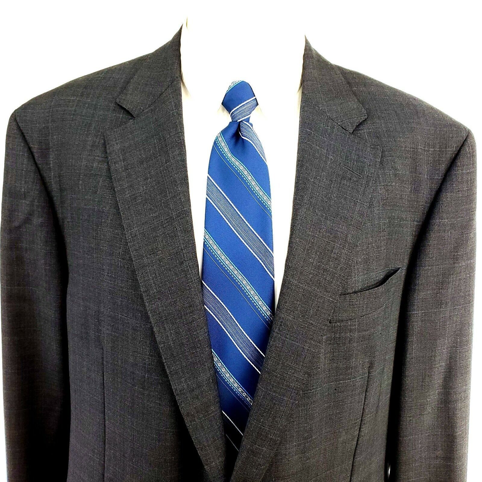 Samuelsohn Samuelsohn 44L 2 Button Glen Plaid Windowpane Gray Wool Supe Size 44L - 1 Thumbnail