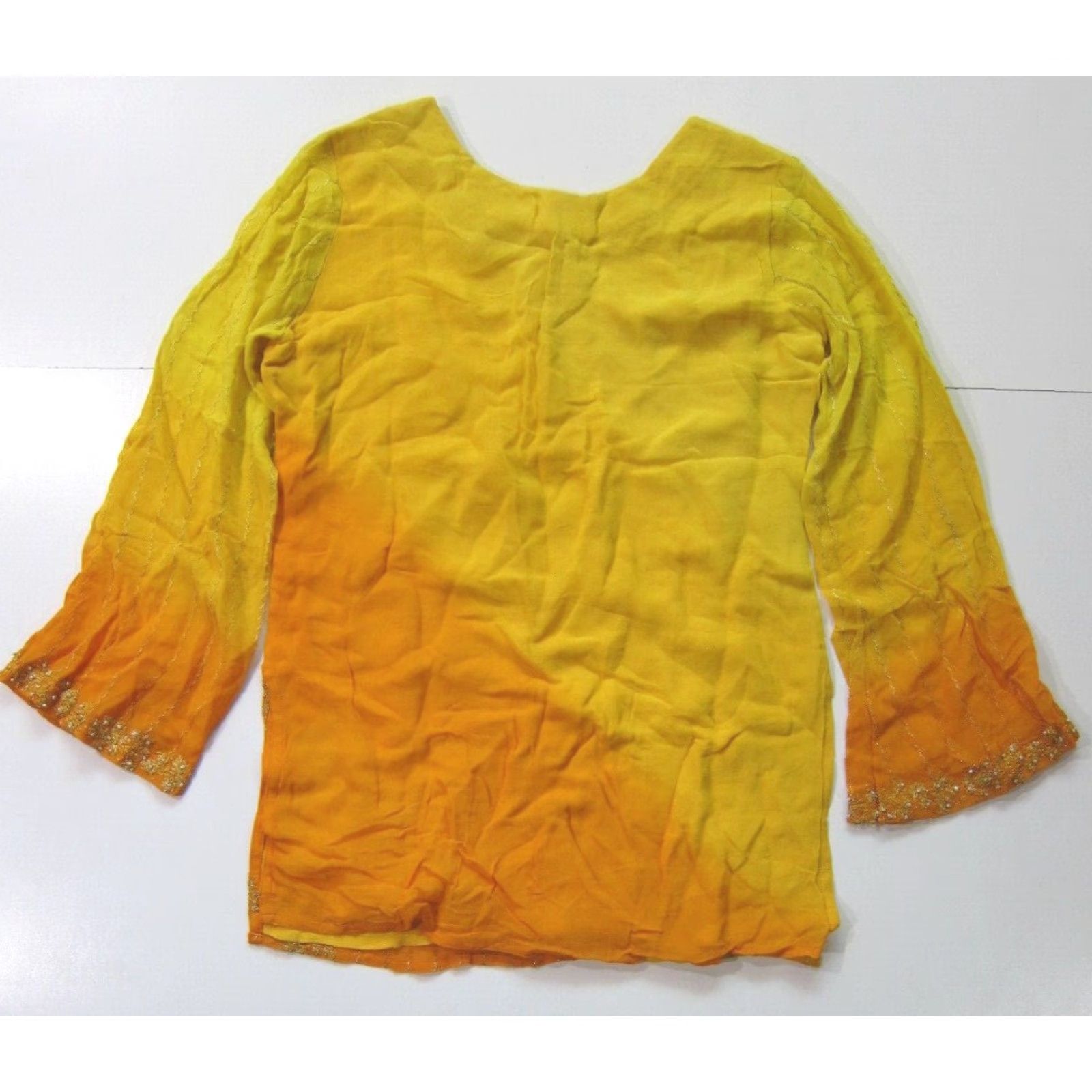 Vintage VINTAGE Handmade Yellow Gold Beaded Ethnic Rayon Tunic Blouse Women S-M Size M / US 6-8 / IT 42-44 - 6 Thumbnail