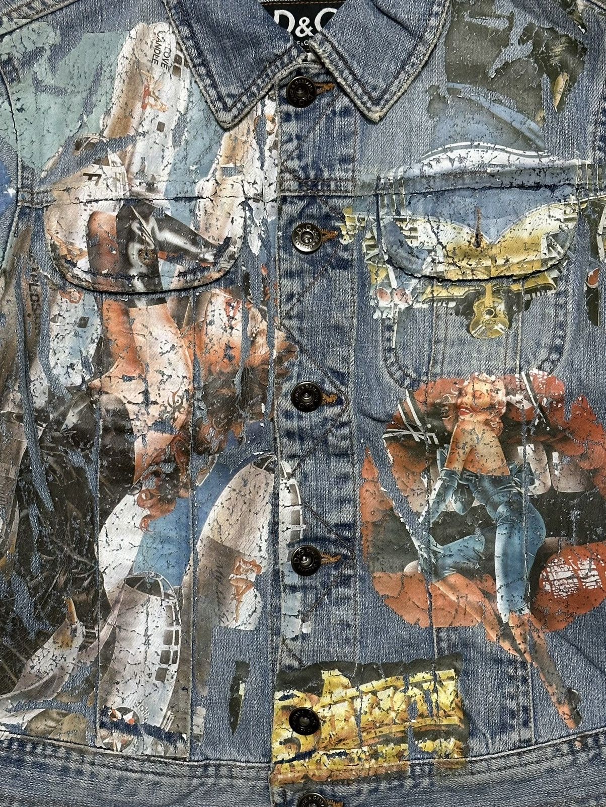 Dolce & Gabbana D&G Spring Summer 2002 Painted Denim Jacket Size XS / US 0-2 / IT 36-38 - 4 Thumbnail
