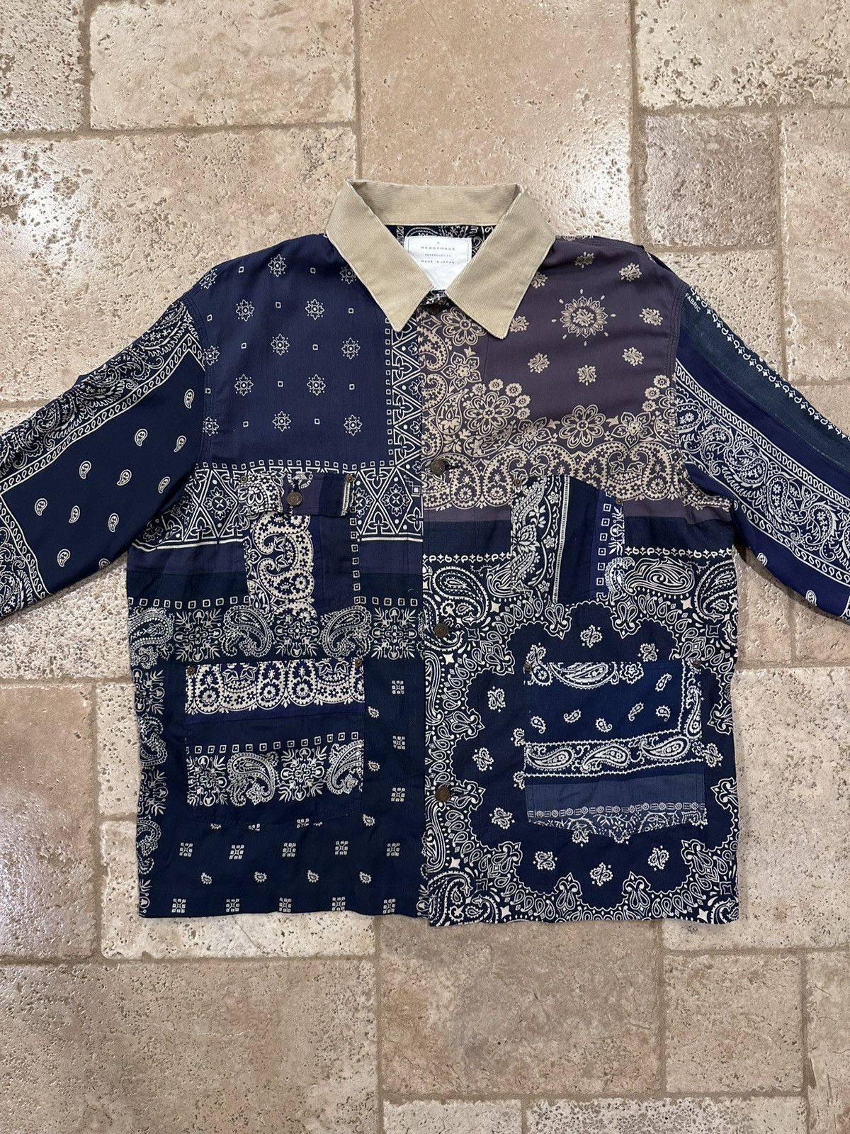 READYMADE Readymade Blue Bandana Paisley Burn Button Up Shirt Jacket Size US XL / EU 56 / 4 - 4 Thumbnail
