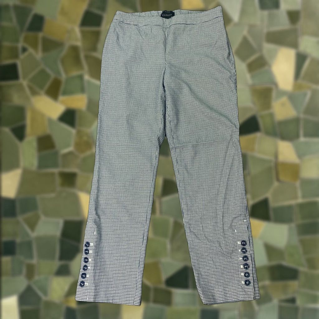 Talbots Talbots Chatham Pants Women Size 8 Blue/White Houndstooth Stretch Flat Front Straight Leg Dress Pants Womens Size 31" - 1 Thumbnail