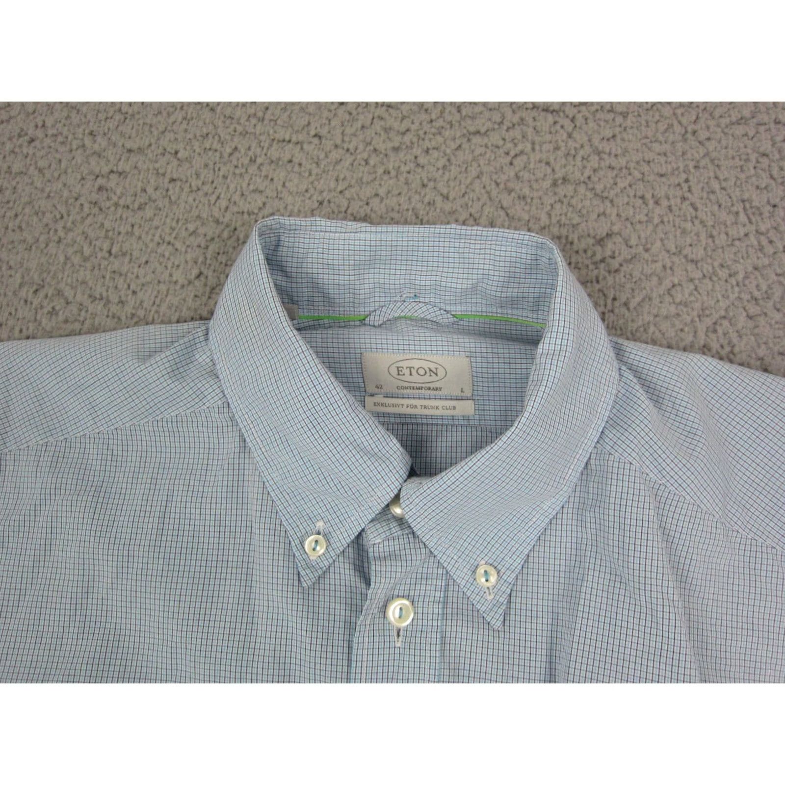 Eton Etón Shirt L Blue Check Contemporary Fit Adult Mens Dress Shirt Size US L / EU 52-54 / 3 - 3 Thumbnail