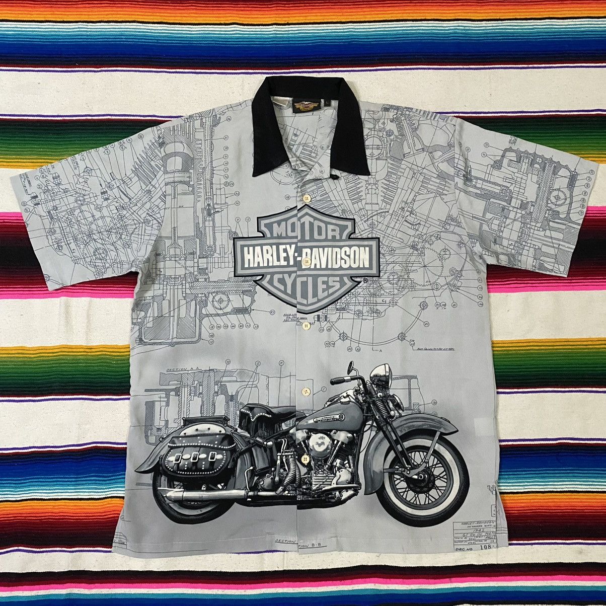 Harley Davidson × Vintage VINTAGE HARLEY DAVIDSON OVERPRINTED SHIRT SHIRT Size US L / EU 52-54 / 3 - 1 Thumbnail