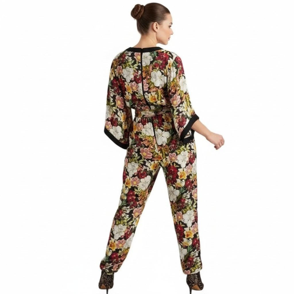 Alice + Olivia Alice + Oliva Walda Black Floral-Print Satin Jumpsuit, US0 Size 26" / US 2 / IT 38 - 7 Thumbnail