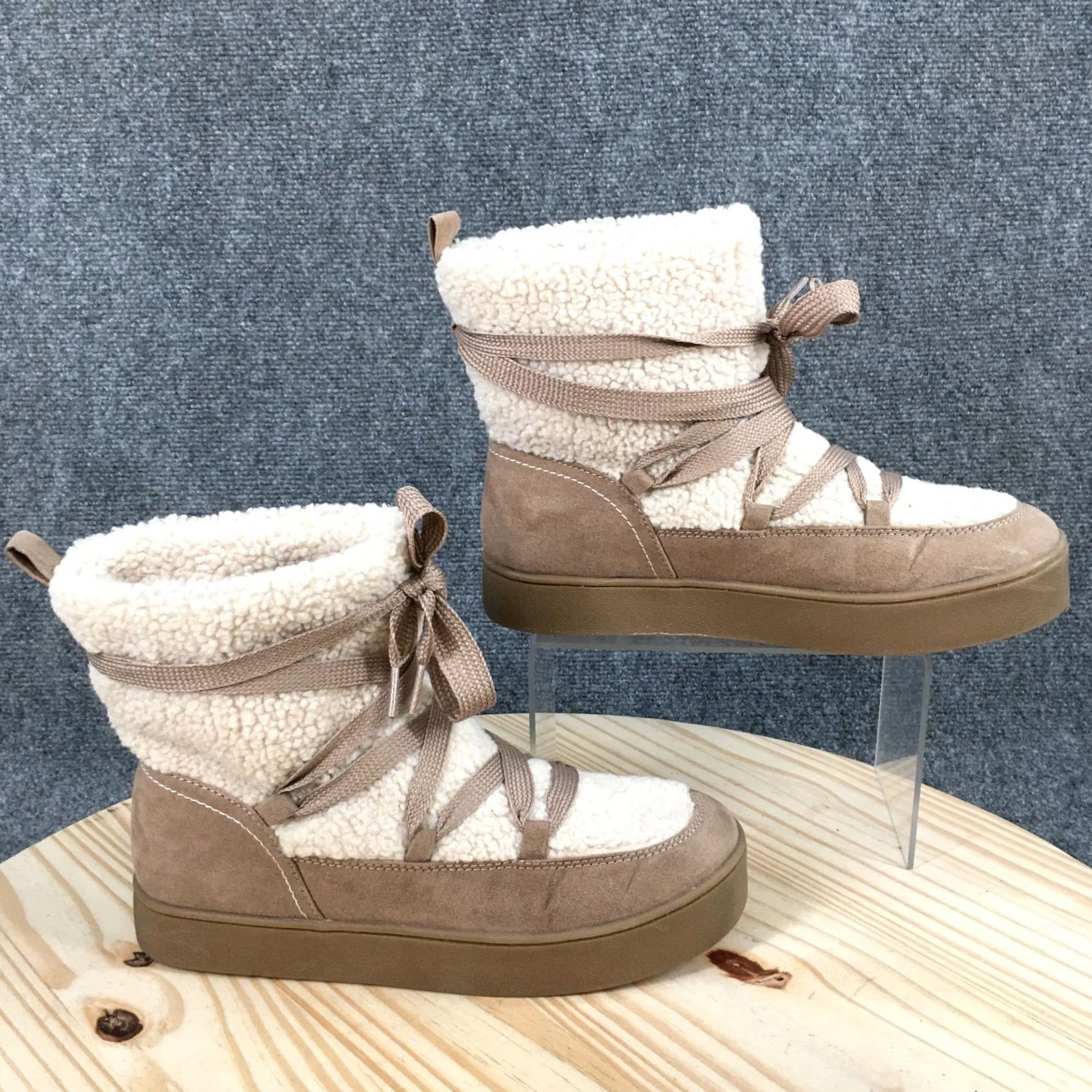 Vintage Universal Thread Winter Boots Women 8.5 Brown Birgitte Laced Up Comfort Faux Fur Boots Size US 9 / IT 39 - 2 Thumbnail