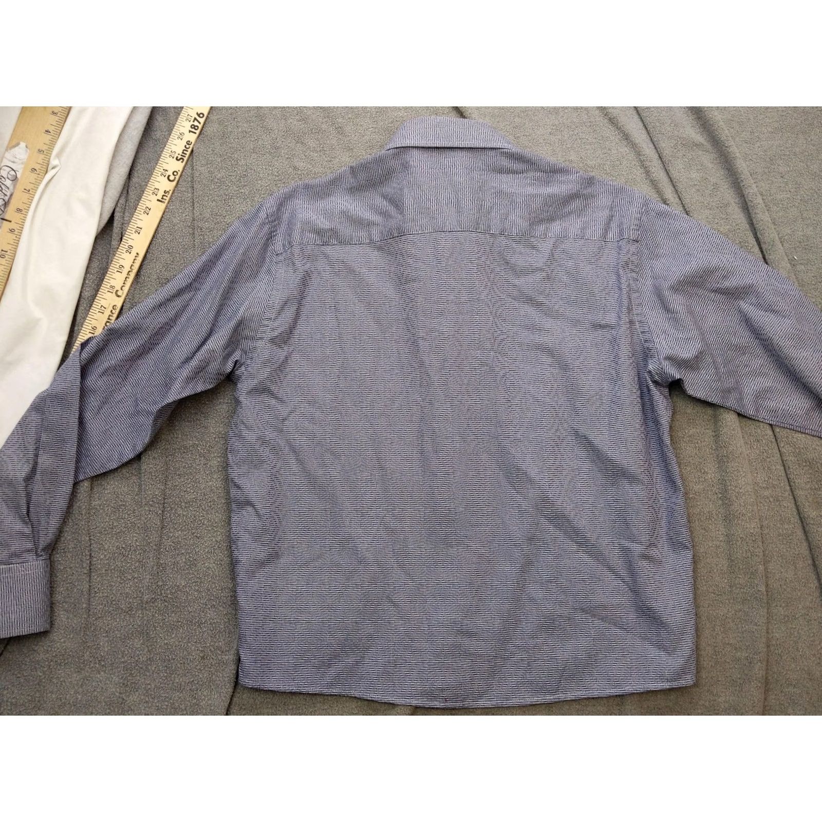BUGATCHI BUGATCHI Shirt Mens S 14.5 Blue Herringbone Long Sleeve Button Up Contrast Trim Size US M / EU 48-50 / 2 - 7 Thumbnail